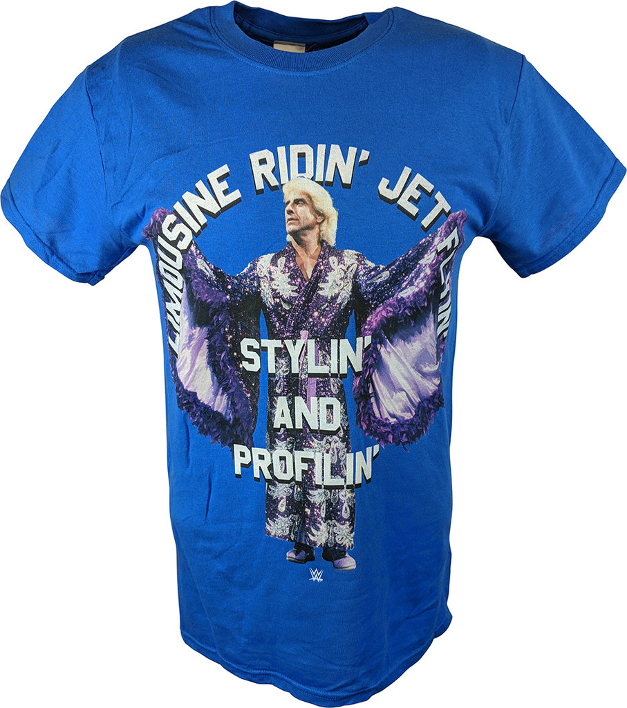WWE RIC FLAIR LIMOUSINE STYLIN' AND PROFILIN' MENS BLUE T-SHIRT