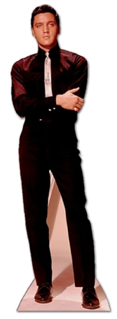 Elvis Presley in Black Suit and White Pappaufsteller